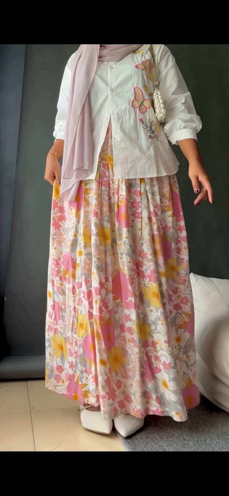 Shirt skirt white and pink print
